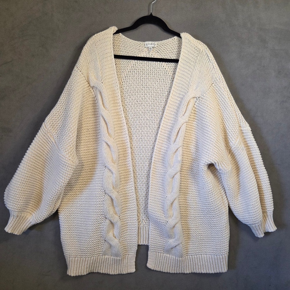 Wonderly Cable Knit Chunky Cardigan Sweater Women's XXL Oversized Cozy Hygge